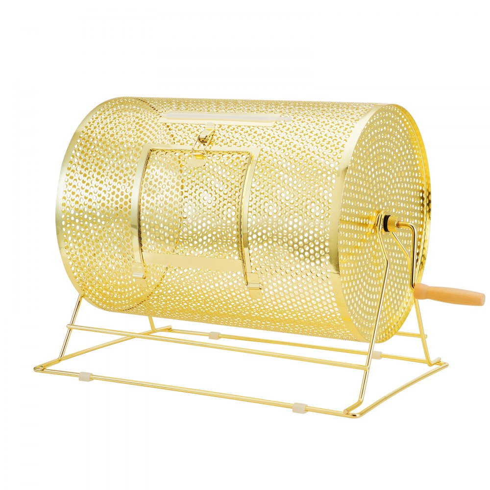 VEVOR Raffle Drum, Holds 5000 Tickets or 200 Ping Pong Balls, Metal Lottery Spinning Drawing with Wooden Turning Handle,16.1 x Ø12 inch Brass Plated Raffle Ticket Spinning Cage, for Bingo Ballot Part