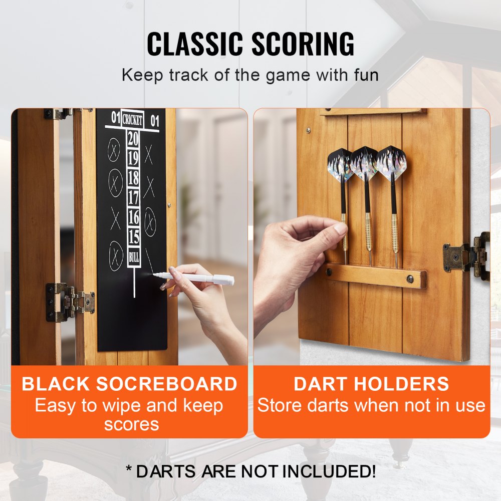 VEVOR Dartboard Cabinet, Solid Wood Dartboard Cabinet Set, Official Size Hideaway Cabinet with Socreboard and Accessories, Features Easy Assembly, Perfect for Cricket Games (Dartboard Not Included)