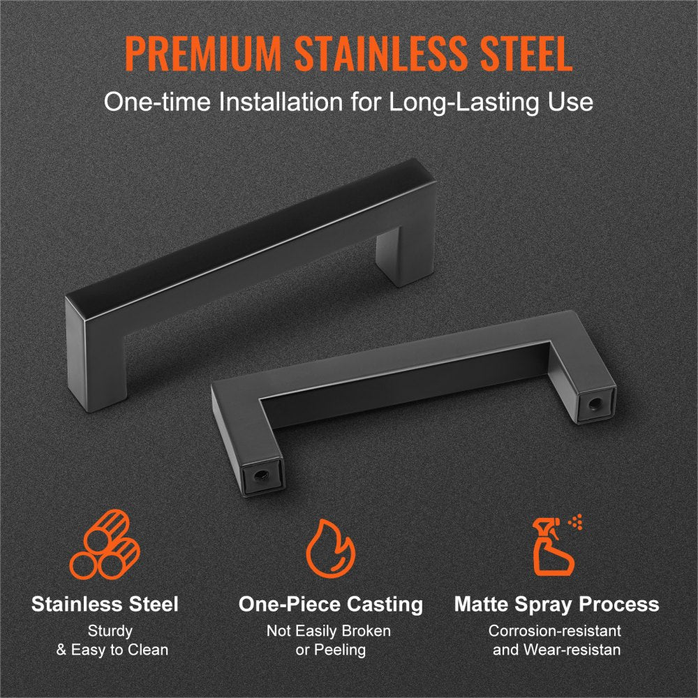 VEVOR 30 Pack Cabinet Pulls, 3.86in / 96mm Center to Center Slim Square Kitchen Cabinet Drawer, Stainless Steel Modern Kitchen Cupboard Door Handles for Kitchen Bathroom Bar Hardware Matte Black
