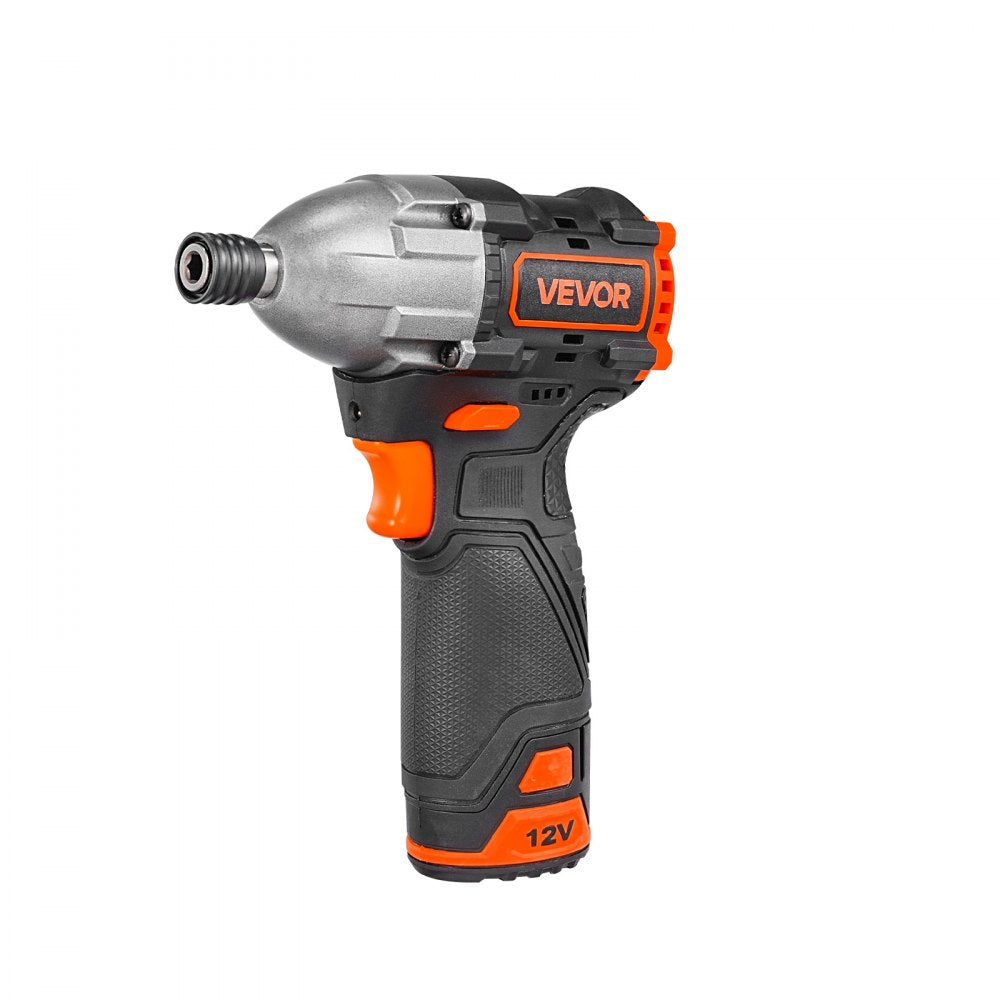 VEVOR Impact Driver, 1/4 Inch, 3000 RPM Max Speed, 12 V Brushless Motor, Electric Cordless Impact Driver Kit with Battery and Charger, 20 Bits, LED Work Light, for Furniture, Electrical, Home Repairs