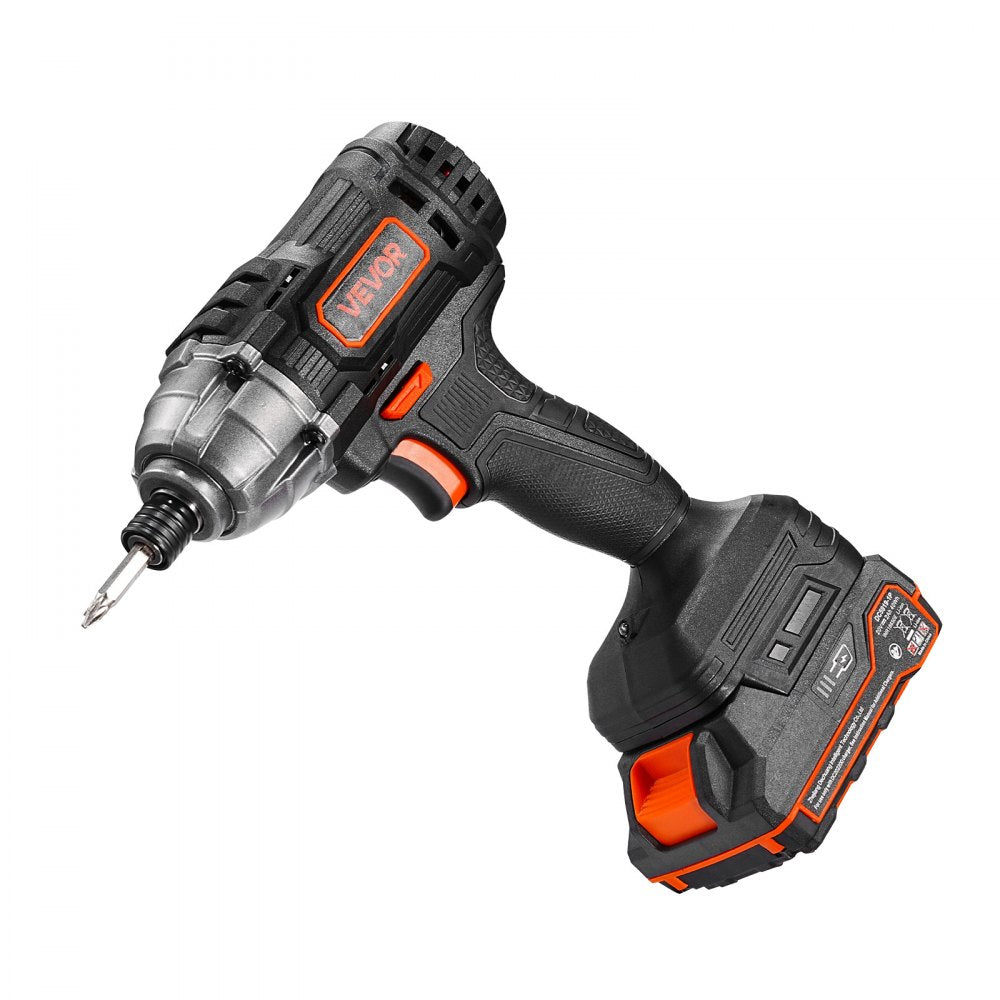 VEVOR Impact Driver, 1/4 Inch, 2800 RPM Max Speed, 20 V Powerful Motor, Electric Cordless Impact Driver Kit with Battery and Charger, 10 Bits, LED Work Light, for Furniture, Electrical, Home Repairs