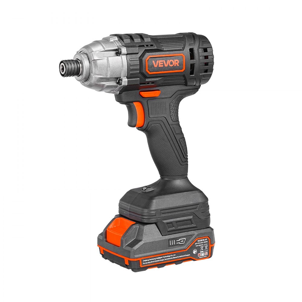 VEVOR Impact Driver, 1/4 Inch, 2800 RPM Max Speed, 20 V Powerful Motor, Electric Cordless Impact Driver Kit with Battery and Charger, 10 Bits, LED Work Light, for Furniture, Electrical, Home Repairs
