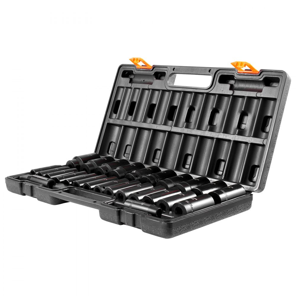 VEVOR Impact Socket Set, 1/2" 26 Piece Impact Sockets, Deep Socket, 6-Point Sockets, 1/2 Inches Drive Socket Set Impact Metric 10mm - 36mm, Cr-V Rugged Construction, with a Storage Cage