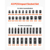 VEVOR Impact Socket Set 1/2 Inches 43 Piece Impact Sockets, Standard Socket Assortment, 1/2 Inches Drive Socket Set 6-Point Sockets Metric 9-30mm (Standard/Deep)