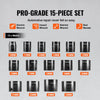VEVOR Drive Impact Socket Set 3/8"  - 15 Piece Ultra-Short Socket Set Metric 10-24mm - 6 Point Cr-Mo Alloy Steel for Auto Repair - Easy-to-Read Size Markings - Rugged Construction Socket Organizer