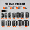 VEVOR 3/8" Drive Impact Socket Set, 12 Piece Shallow Socket Set SAE 5/16"-1", 6 Point Cr-Mo Alloy Steel for Auto Repair, Easy-to-Read Size Markings, Rugged Construction, Includes Storage Case