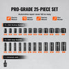 VEVOR 3/8" Drive Impact Socket Set, 25 Piece Deep & Shallow Socket Set SAE 5/16" - 1", 6 Point Cr-Mo Alloy Steel for Auto Repair, Easy-to-Read Size Markings, Rugged Construction, Includes Storage Case