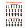 VEVOR 1/2" Drive Impact Socket Set, 43 Piece Deep & Shallow Socket Set SAE 3/8" to 1-1/2", 6 Point Cr-Mo Alloy Steel for Auto Repair, Easy-to-Read Size Markings, Rugged Construction, Storage Case
