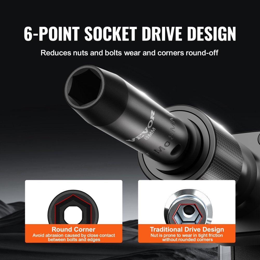 VEVOR Drive Impact Socket Set 3/8"  - 18 Piece Deep Socket Set Metric 8-22mm - 6 Point CR-V Alloy Steel for Auto Repair - Easy-to-Read Size Markings - Rugged Construction Includes Storage Case