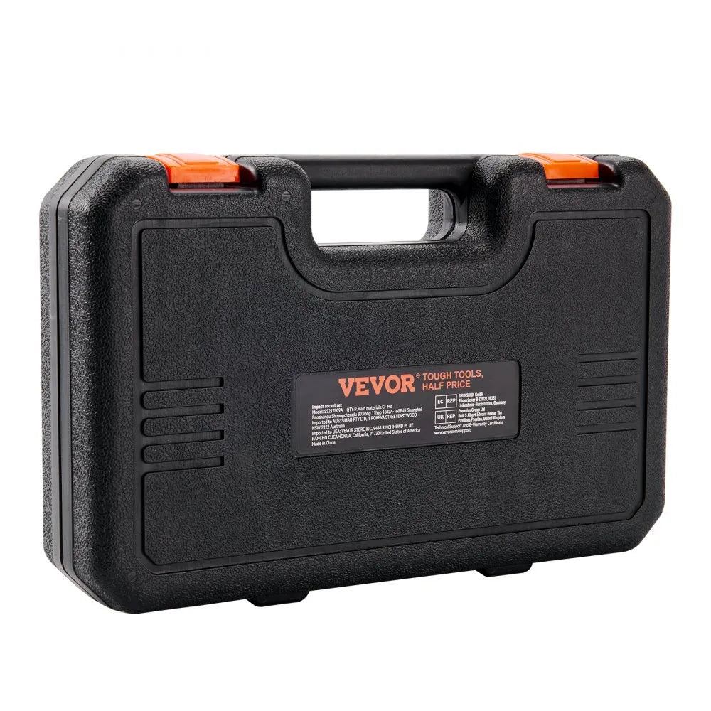 VEVOR 1/2" Drive Impact Socket Set, 9 Piece Deep Socket Set Metric 29-38mm, 6 Point Cr-Mo Alloy Steel for Auto Repair, Easy-to-Read Size Markings, Rugged Construction, Includes Storage Case