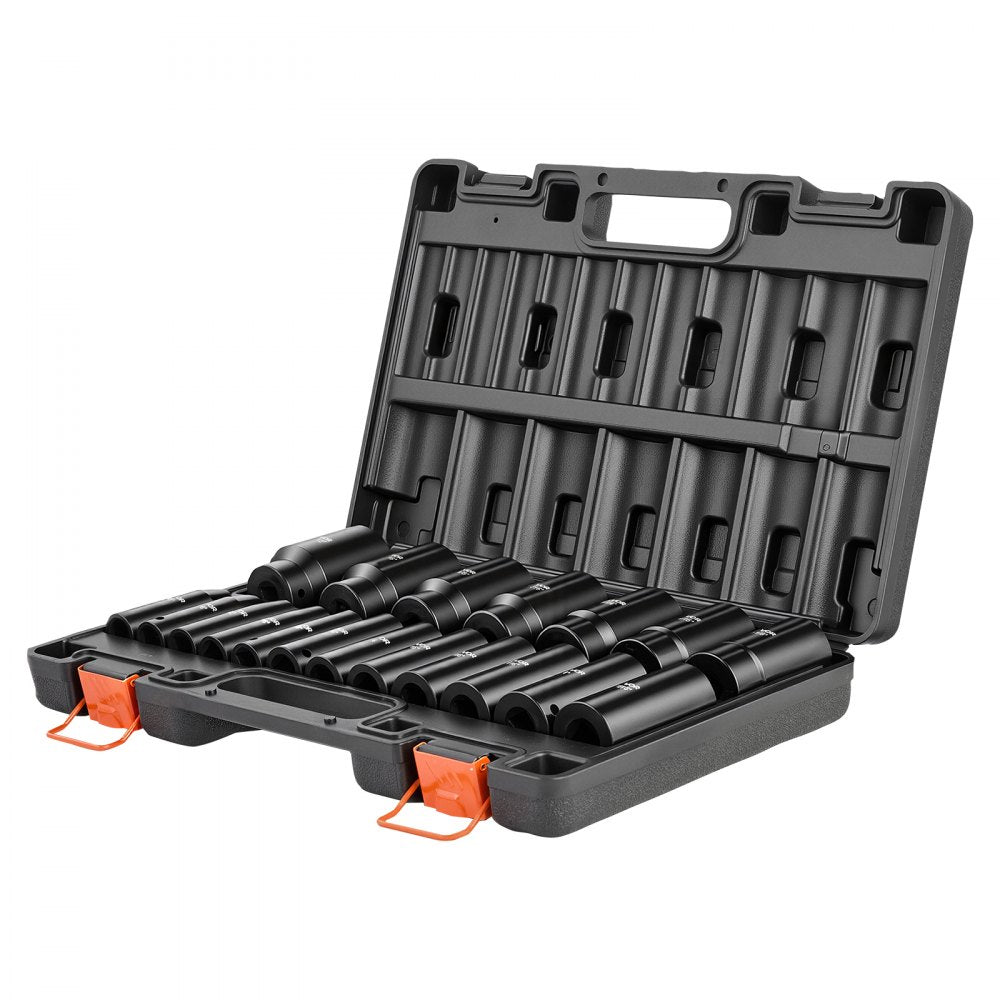 VEVOR Impact Socket Set, 1/2" 19 Piece Impact Sockets, Deep Socket, 6-Point Sockets, 1/2" Drive Set 3/8" to 1-1/2", Cr-V Rugged Construction, Easy to Identify, with a Sturdy Storage Case, for Vehicles