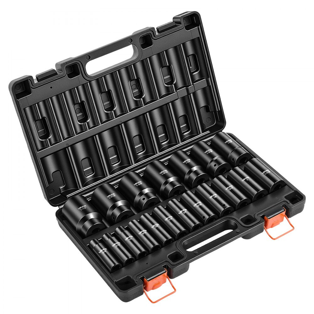 VEVOR Impact Socket Set, 1/2" 19 Piece Impact Sockets, Deep Socket, 6-Point Sockets, 1/2" Drive Set 3/8" to 1-1/2", Cr-V Rugged Construction, Easy to Identify, with a Sturdy Storage Case, for Vehicles