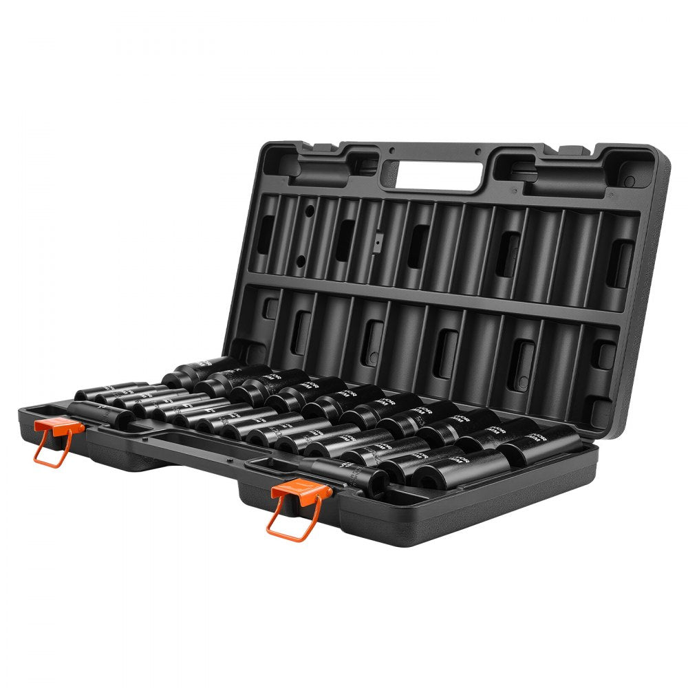 VEVOR Impact Socket Set, 1/2" Drive, 26-Piece Impact Sockets, 6-Point Sockets, Metric 10-30 mm, 32-36 mm, Easy to Identify, with a Sturdy Storage Case, Cr-V Alloy Steel Structure, for Vehicles Repair