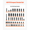 VEVOR Impact Socket Set, 3/8" Drive, 48-Piece Socket Set, 6-Point Sockets, SAE 5/16"-3/4" and Metric 8-19 mm, 21-22 mm, Easy to Identify, Cr-V Alloy Steel, Extension Bar, Adapter and Storage Cage
