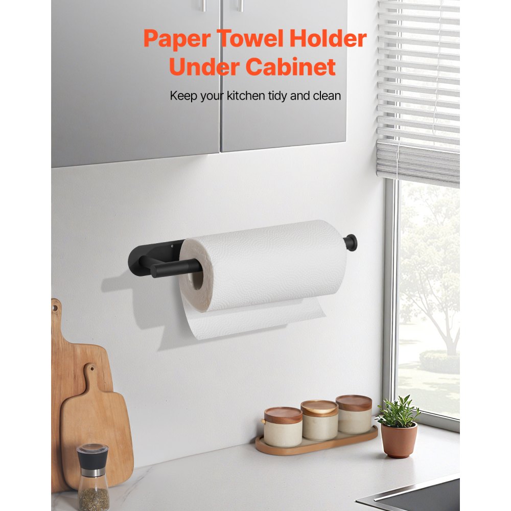 VEVOR Paper Towel Holder Under Cabinet, High-Quality Stainless Steel Paper Towel Holder, Self Adhesive or Drilling Paper Towel Holder Wall Mount for Kitchen, Bathroom, Pantry