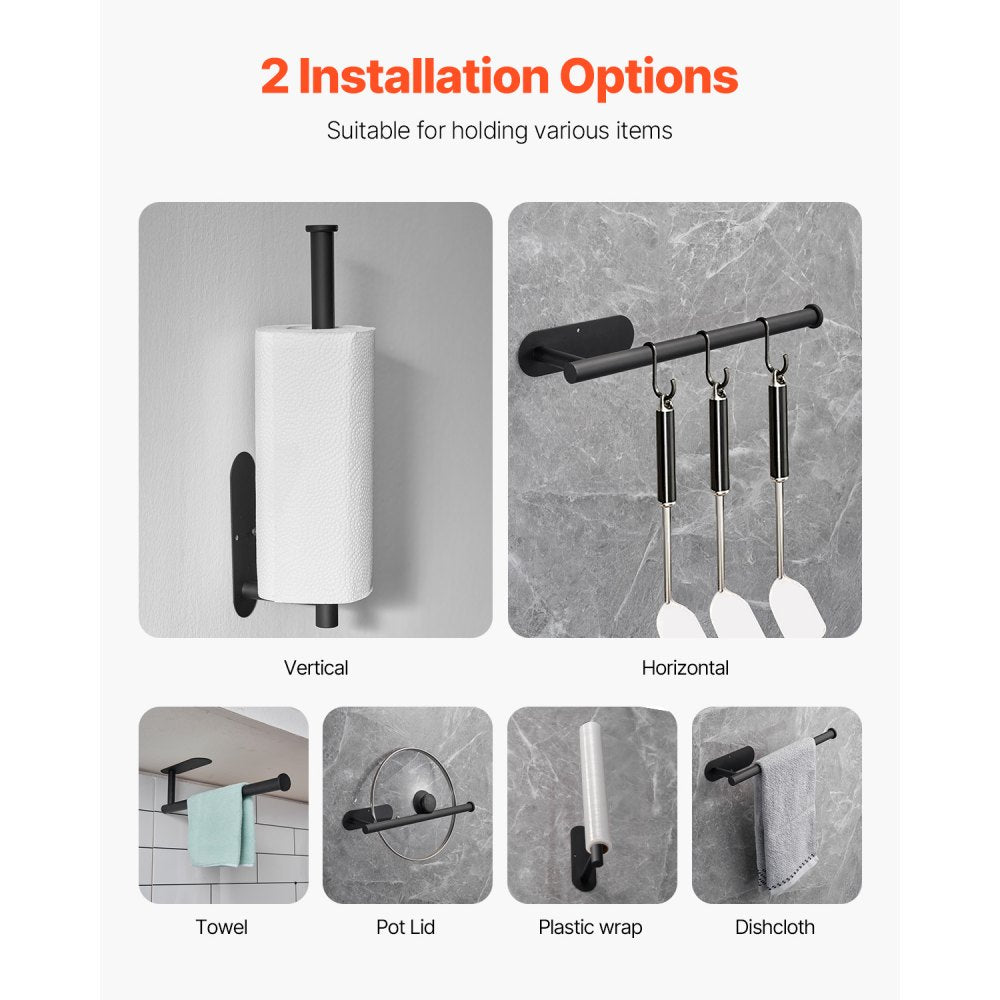 VEVOR Paper Towel Holder Under Cabinet, High-Quality Stainless Steel Paper Towel Holder, Self Adhesive or Drilling Paper Towel Holder Wall Mount for Kitchen, Bathroom, Pantry