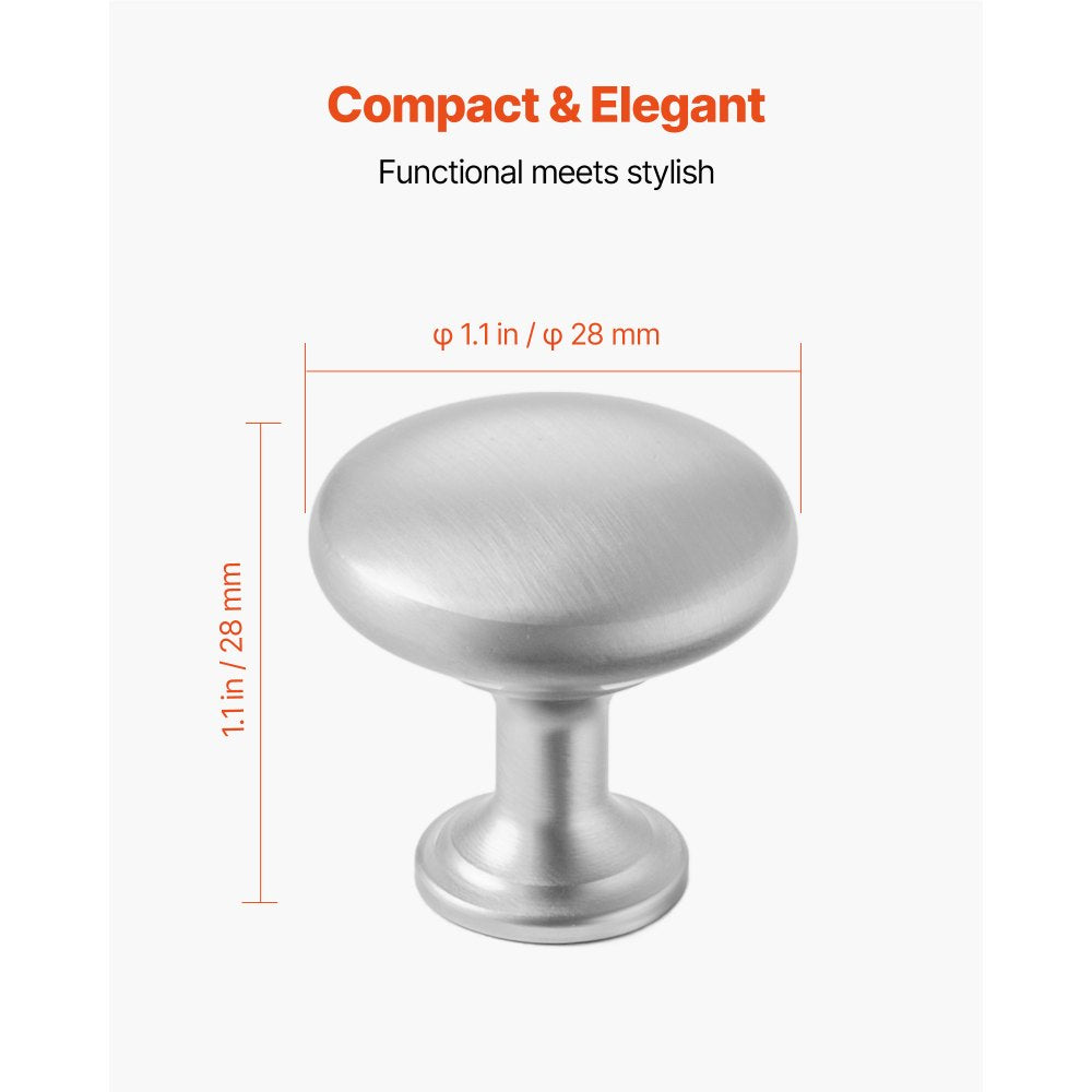 VEVOR Cabinet Knobs, 25 Pack, 1.1 Inch Zinc Alloy Drawer Pulls & Door Handles, Mushroom Kitchen Dresser Solid Knobs, Cupboard Hardware with Screws for Bathroom Closet Cabinets Drawers, Nickel Color