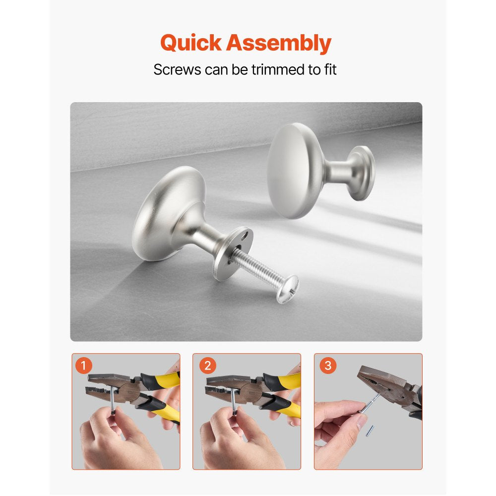 VEVOR Cabinet Knobs, 25 Pack, 1.1 Inch Zinc Alloy Drawer Pulls & Door Handles, Mushroom Kitchen Dresser Solid Knobs, Cupboard Hardware with Screws for Bathroom Closet Cabinets Drawers, Nickel Color