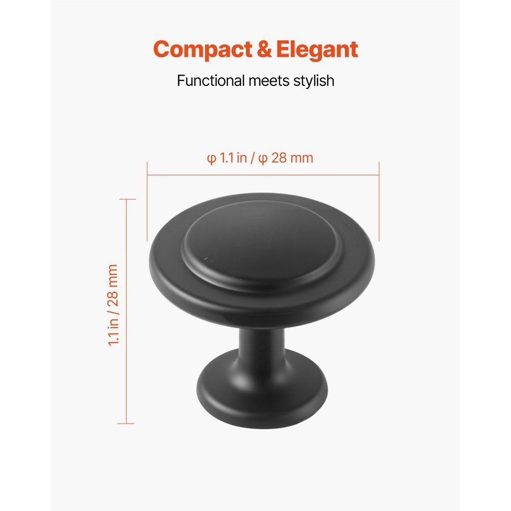 VEVOR Cabinet Knobs, 30 Pack, 1.22 Inch Black Zinc Alloy Drawer Pulls & Door Handles, Mushroom Kitchen Solid Knobs Dresser Handles, Cupboard Hardware with Screws for Bathroom Closet Cabinets Drawers