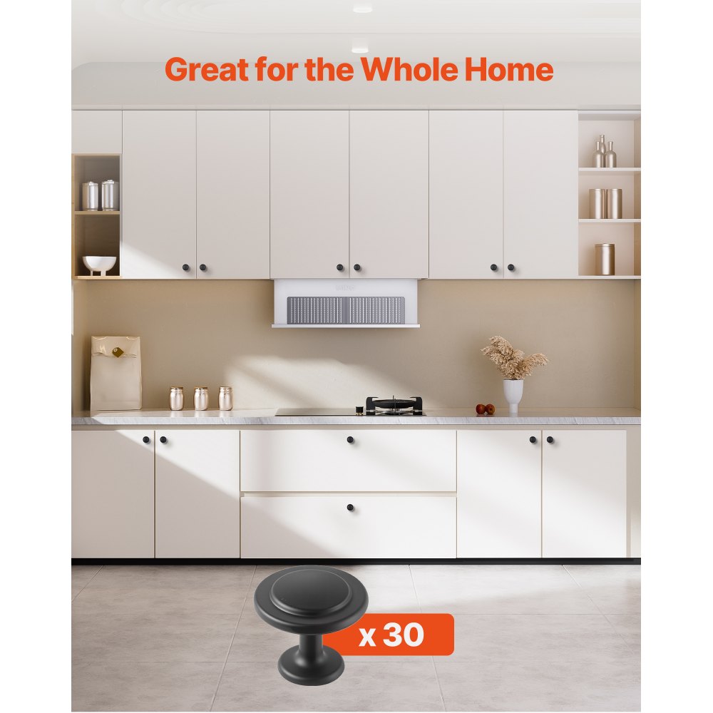 VEVOR Cabinet Knobs, 30 Pack, 1.22 Inch Black Zinc Alloy Drawer Pulls & Door Handles, Mushroom Kitchen Solid Knobs Dresser Handles, Cupboard Hardware with Screws for Bathroom Closet Cabinets Drawers