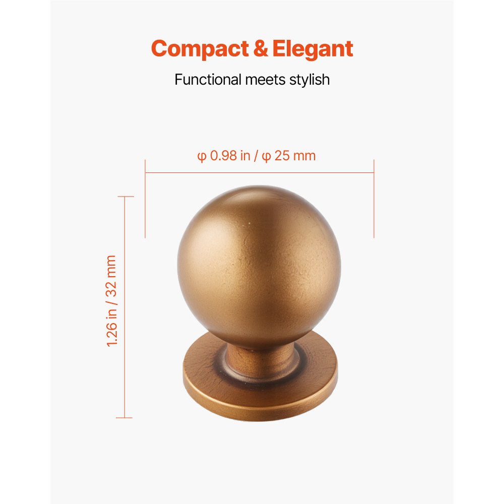 VEVOR Cabinet Knobs, 12 Pack, 0.98 Inch Zinc Alloy Drawer Pulls Door Handles, Round Kitchen Dresser Solid Knobs Cupboard Hardware with Screws for Bathroom Closet Cabinets Drawers, Antique Brass Color