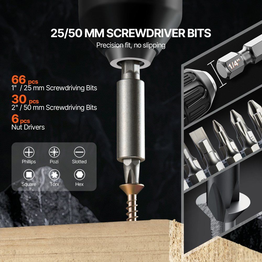 VEVOR Drill Bit Set, 246 Pieces Drill and Driver Bit Set, Screwdriver Bit Set Suitable for Wood Metal Cement Drilling and Screw Driving, Drill Bit Sets Combo Kit Assorted in Organized Carrying Case