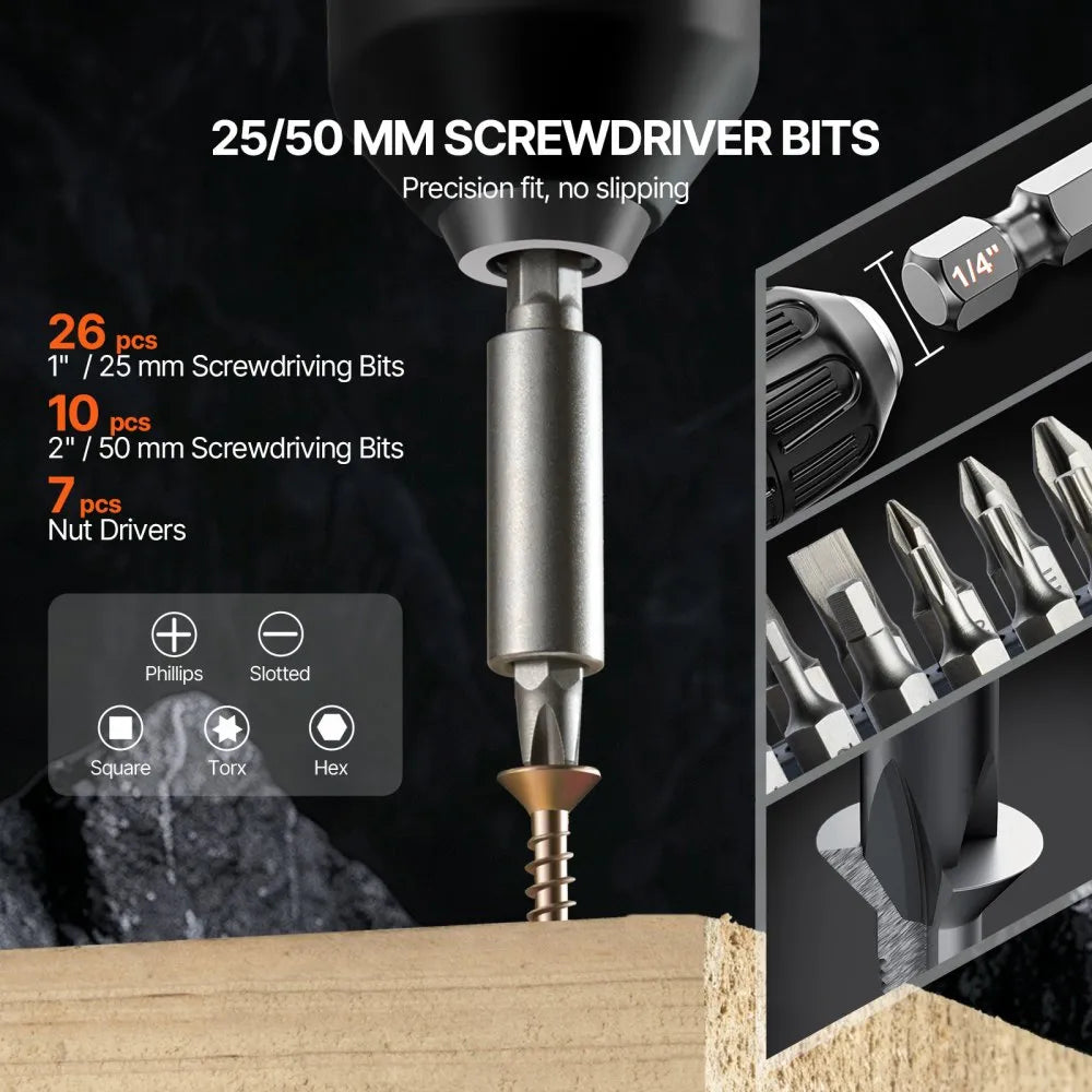 VEVOR Drill Bit Set, 70 Pieces Drill and Driver Bit Set, Screwdriver Bit Set Suitable for Wood Metal Cement Drilling and Screw Driving, Drill Bit Sets Combo Kit Assorted in Organized Carrying Case