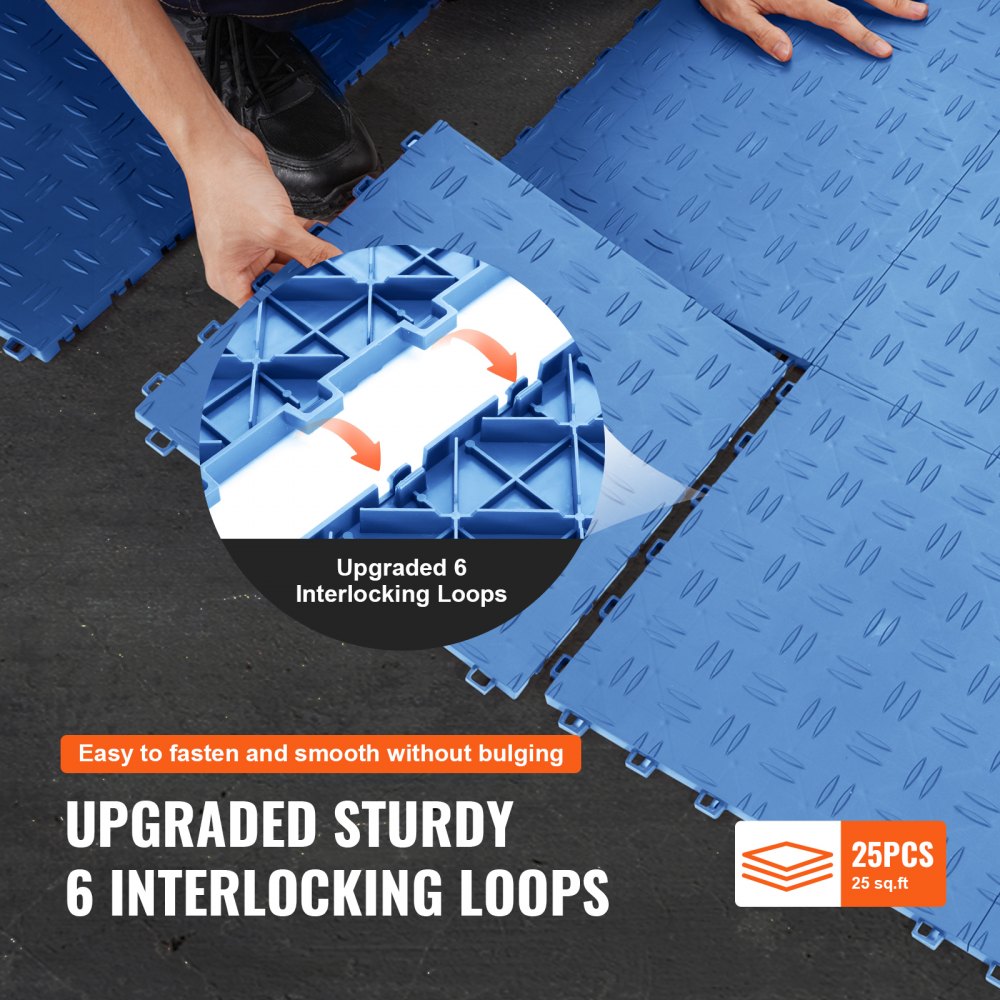 VEVOR Garage Tiles Interlocking, 12 x 12 x 0.53 inch 25 Pack Garage Floor Covering Tiles, Non-Slip Double-Sided Texture Garage Flooring Tiles, for Garages, Basements, Repair Shops, Blue