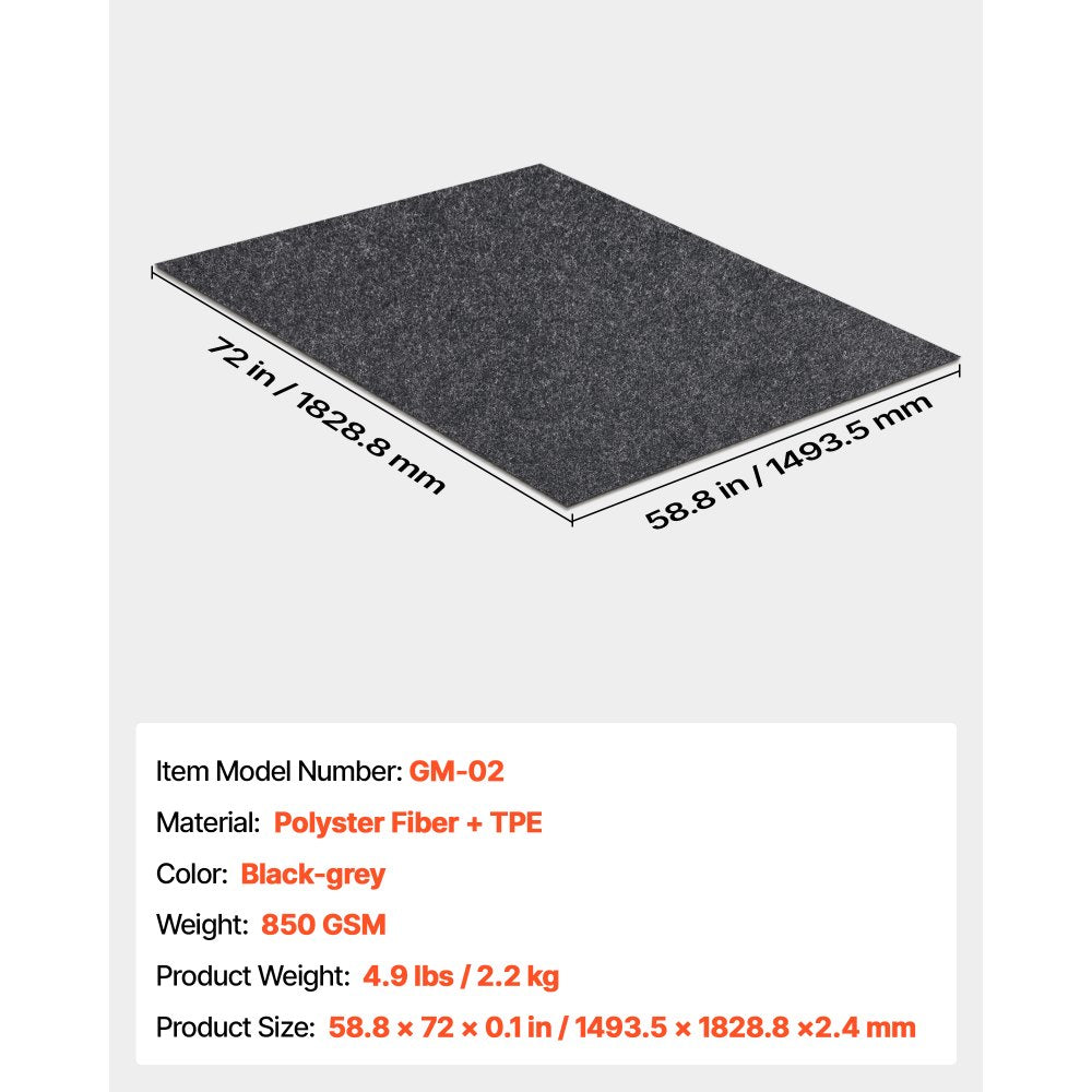 VEVOR Waterproof Garage Floor Mat for Under Car, 4.9'x6' Compact Size Heavy Duty Containment Mat with Strong Grip, Protects Garage Floor from Water, Mud and Oil, For Garages,Greenhouses,Entrance