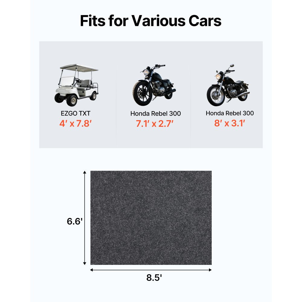 VEVOR Waterproof Garage Floor Mat for Under Car, Non-slip 6.6'x8.5' Compact Size Heavy Duty Containment Mat, Protects Garage Floor from Water, Mud and Oil, For Garages,Greenhouses,Entrance