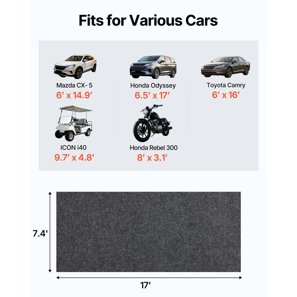 VEVOR Garage Floor Mat, 7.4'x17' Waterproof Protection from Water,Snow, Rain,Mud and Oil for Cars, Non-slip Heavy Duty Containment Mat with TPE Anti-Leak Backing & Easy to Clean & Cuttable
