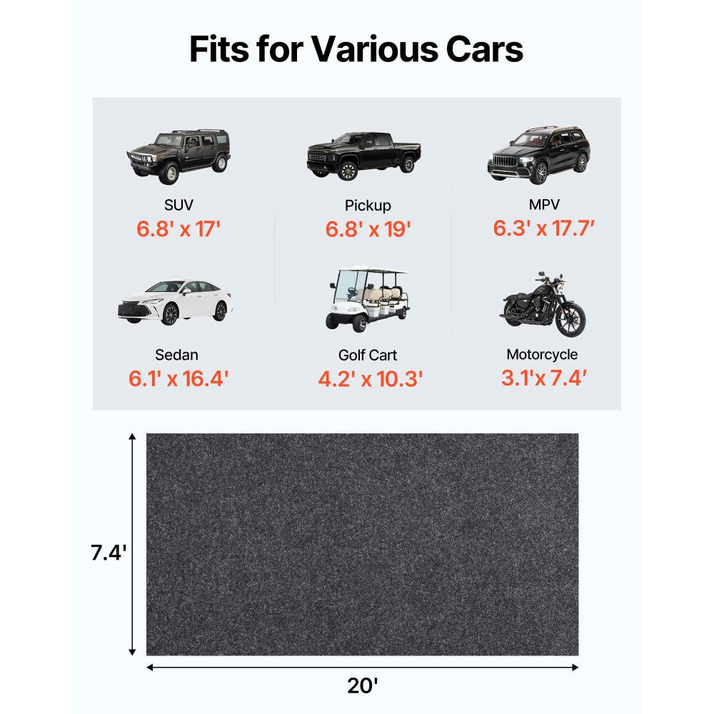 VEVOR Garage Floor Mat, 7.5'x20' Waterproof Protection from Water,Snow, Rain,Mud and Oil for Cars, Non-slip Heavy Duty Containment Mat with TPE Anti-Leak Backing & Easy to Clean & Cuttable