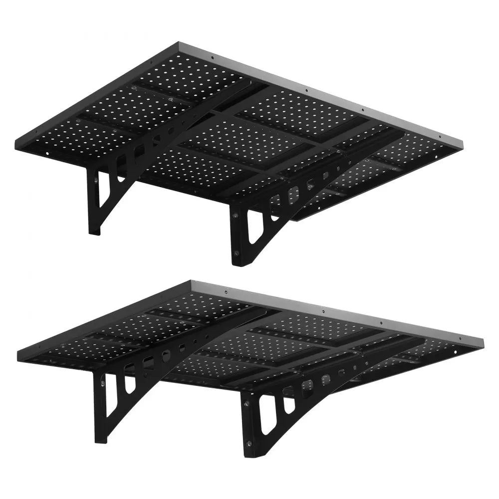 VEVOR 2-Tier Heavy Duty Wall Garage Shelving, 2 x 3 ft Steel Wall Mounted Shelving Unit, 12 x 72 Inch Per Shelf Floating Storage Metal Rack for Garage with 560 lbs Total Weight Capacity, Black