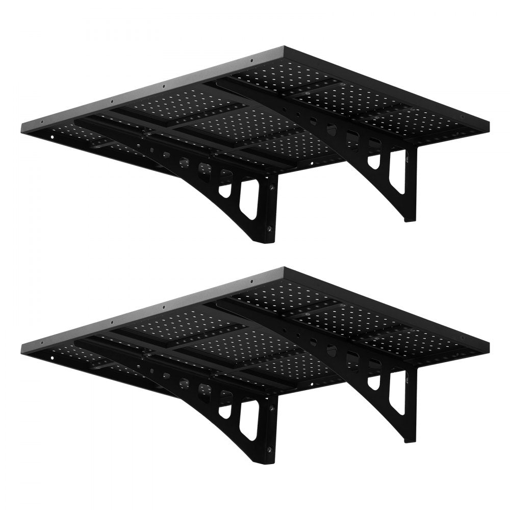 VEVOR 2-Tier Heavy Duty Wall Garage Shelving, 2 x 3 ft Steel Wall Mounted Shelving Unit, 12 x 72 Inch Per Shelf Floating Storage Metal Rack for Garage with 560 lbs Total Weight Capacity, Black