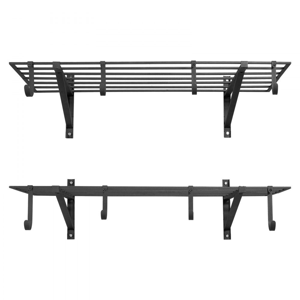 VEVOR 2-Tier Heavy Duty Wall Garage Shelving, 2 x 4 ft Steel Wall Mounted Shelving Unit with Hooks, 24 x 48 Inch Per Shelf Floating Storage Metal Rack for Garage, 520 lbs Total Weight Capacity, Black