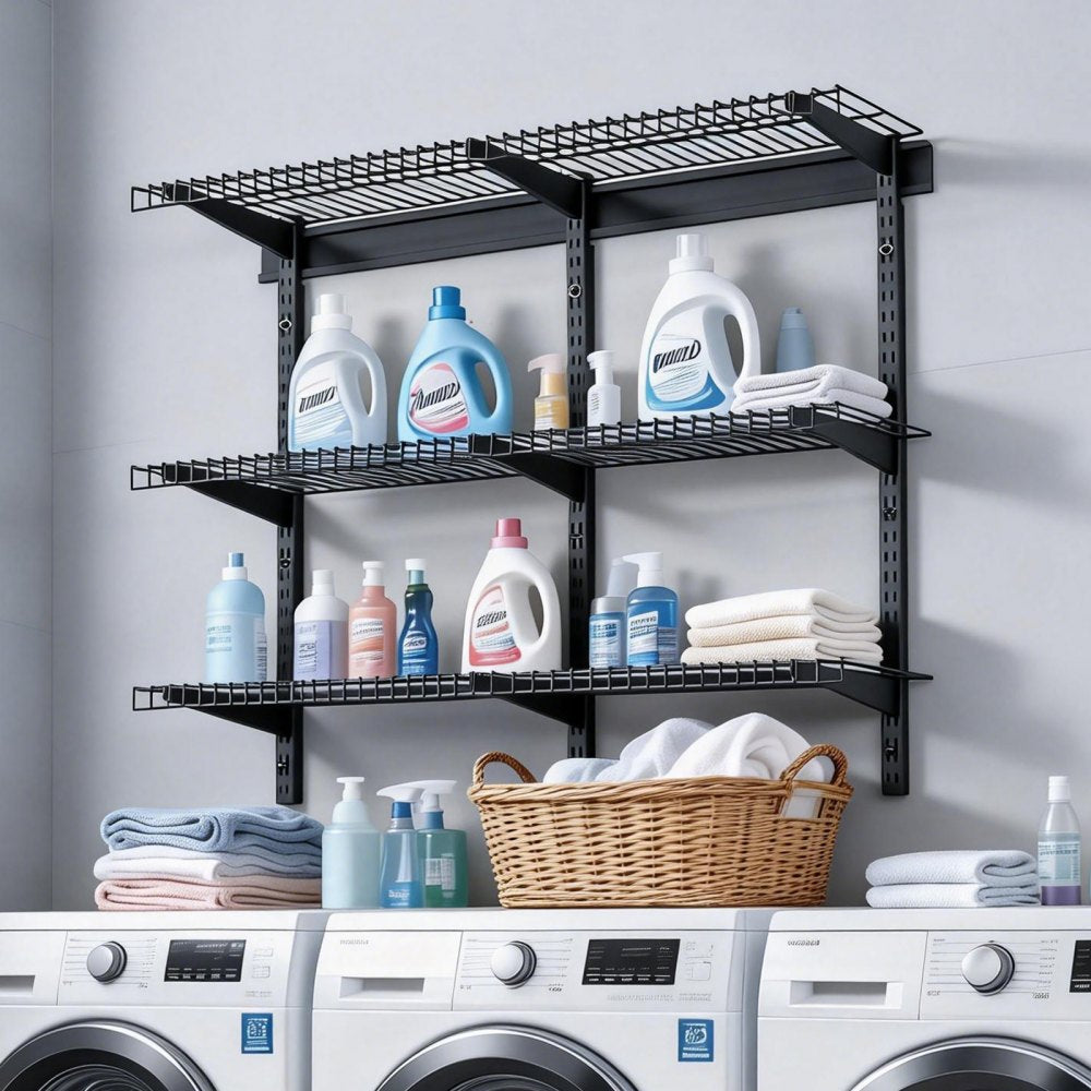 VEVOR 3-Tier Heavy Duty Wall Garage Shelving, 0.9 x 3 ft Steel Wall Mounted Shelving Unit, 11 x 36 Inch Per Shelf Floating Storage Metal Rack for Garage with 450 lbs Total Weight Capacity, Black