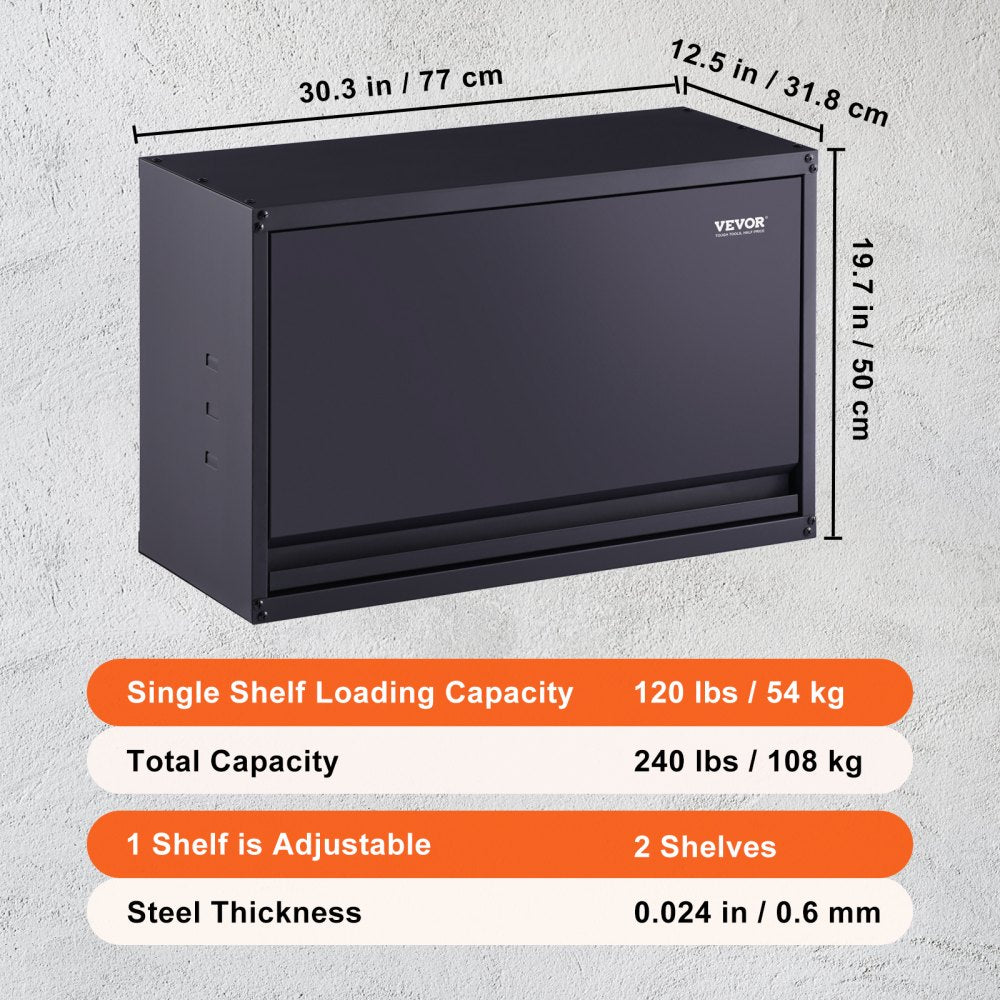 VEVOR Metal Storage Cabinet, 120lbs Load Capacity per Shelf, 20'' Tall Wall-Mounted Powder-Coating Steel Garage Cabinet with Adjustable Shelf, Press to Lock & Open Door, Perfect for Office Home Garage