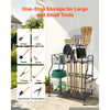 VEVOR Garden Tool Organizer with Wheels, Large Metal Garage Storage Rack, for Rakes/Shovels/Brooms, Yard Utility Tool Holder for Shed/Outdoor/Lawn Organization, Heavy-Duty Steel, with Hooks, Black