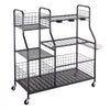 VEVOR Garden Tool Organizer with Wheels, Large Metal Garage Storage Rack, for Rakes/Shovels/Brooms, Yard Utility Tool Holder for Shed/Outdoor/Lawn Organization, Heavy-Duty Steel, with Hooks, Black