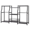 VEVOR Garden Tool Organizer, 3-Tier High-Capacity Metal Garage Storage Rack, for Rakes/Shovels/Brooms, Yard Utility Tool Holder for Shed/Outdoor/Lawn Organization, Heavy-Duty Steel, with Hooks, Black