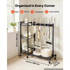 VEVOR Broom Holder with Cleaning Supplies Organizer, Garage Storage Metal, Cleaning Cart with Mop Hanger, for Home Brooms, Detergent, Brushes, Heavy-Duty Steel Utility Tool Holder, with Wheels, Black