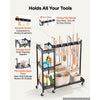 VEVOR Broom Holder with Cleaning Supplies Organizer, Garage Storage Metal, Cleaning Cart with Mop Hanger, for Home Brooms, Detergent, Brushes, Heavy-Duty Steel Utility Tool Holder, with Wheels, Black