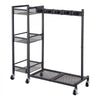 VEVOR Broom Holder with Cleaning Supplies Organizer, Garage Storage Metal, Cleaning Cart with Mop Hanger, for Home Brooms, Detergent, Brushes, Heavy-Duty Steel Utility Tool Holder, with Wheels, Black