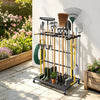 VEVOR Garden Tool Organizer with Wheels, Large Metal Garage Storage Rack, for Rakes/Shovels/Brooms/Long Farming Tools, Yard Utility Holder for Shed/Outdoor/Lawn Organization, Heavy-Duty Steel, Black