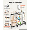 VEVOR Broom Holder with Cleaning Supplies Organizer, Metal Garage Storage, Cleaning Cart with Mop Hanger, for Home Broom, Detergent, Vacuum Cleaner, Heavy-Duty Steel Utility Holder, with Wheels, Black