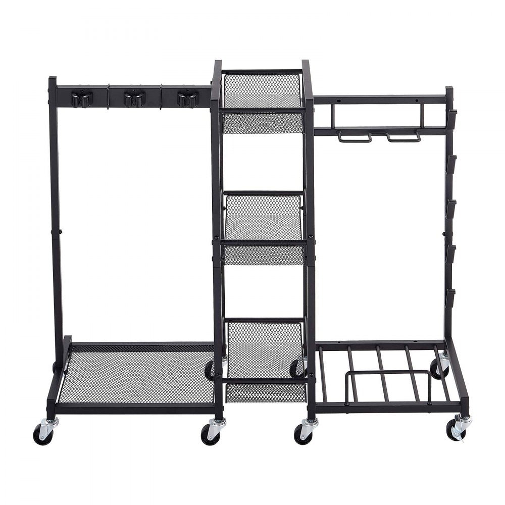 VEVOR Broom Holder with Cleaning Supplies Organizer, Metal Garage Storage, Cleaning Cart with Mop Hanger, for Home Broom, Detergent, Vacuum Cleaner, Heavy-Duty Steel Utility Holder, with Wheels, Black
