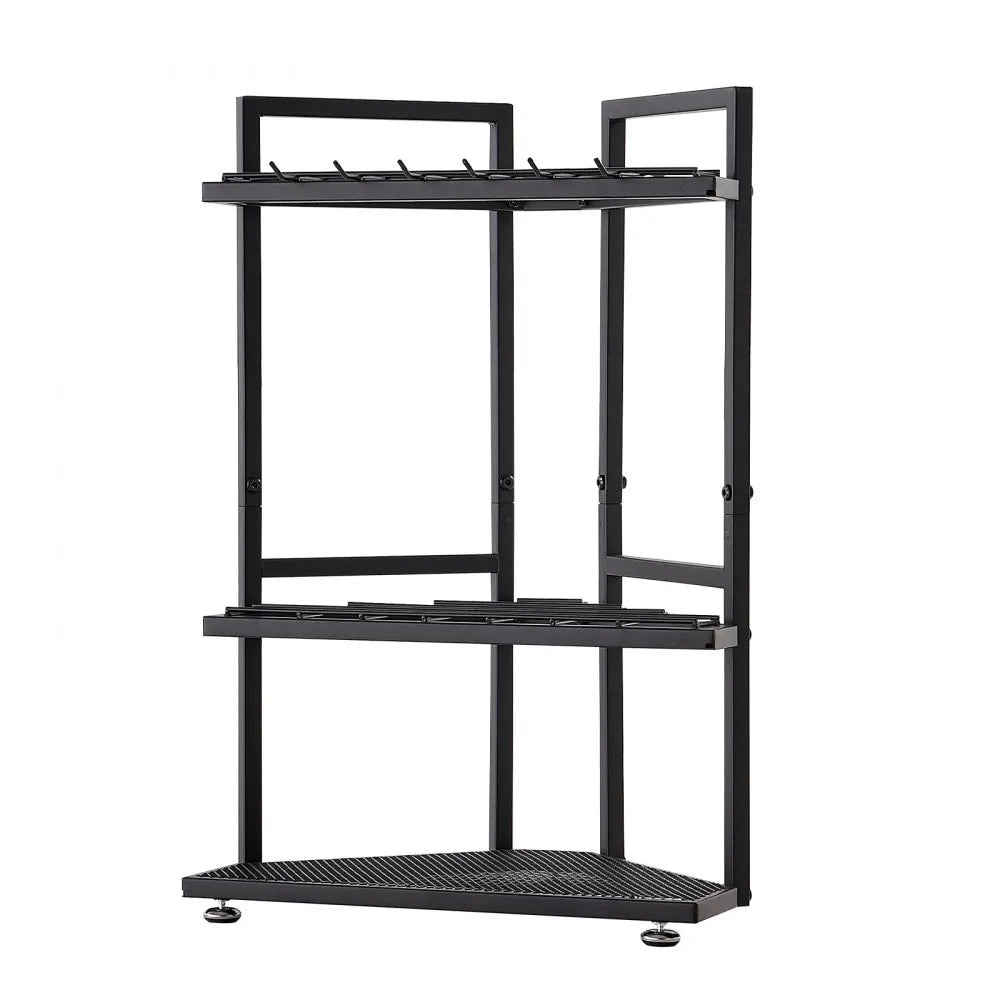 VEVOR Garden Tool Organizer for Corner, 17 Slots, Metal Garage Storage Rack, for Rakes/Shovels/Brooms, Yard Utility Tool Holder for Shed/Outdoor/Lawn Organization, Heavy-Duty Steel, with Hooks, Black