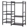 VEVOR Garden Tool Organizer with Guard Rail, 3-Tier Metal Storage Rack, for Rakes/Shovels/Brooms, Yard Utility Holder for Garage/Shed/Outdoor/Lawn Organization, Heavy-Duty Steel, with Hooks, Black