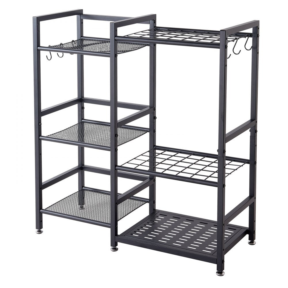 VEVOR Garden Tool Organizer with Guard Rail, 3-Tier Metal Storage Rack, for Rakes/Shovels/Brooms, Yard Utility Holder for Garage/Shed/Outdoor/Lawn Organization, Heavy-Duty Steel, with Hooks, Black