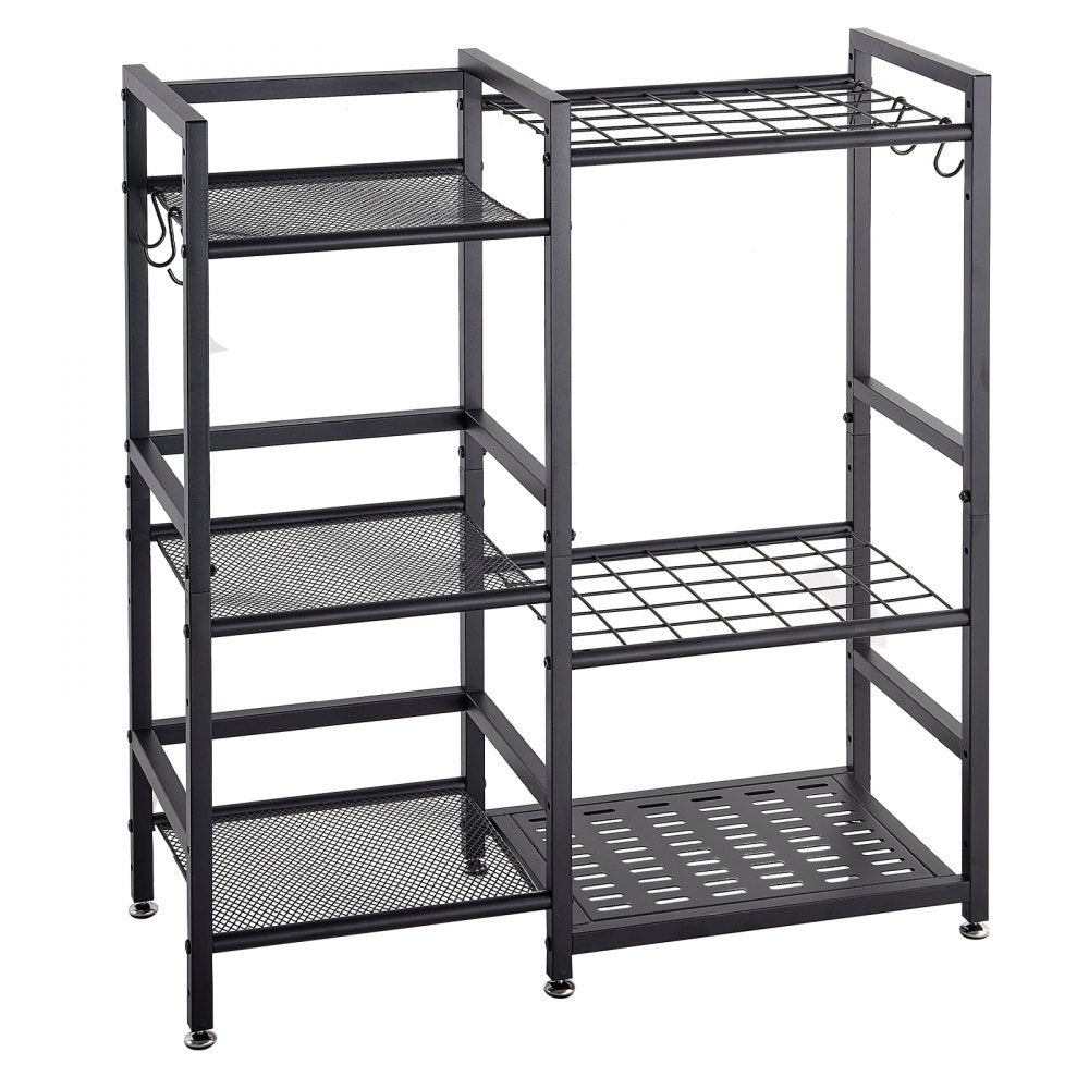 VEVOR Garden Tool Organizer with Guard Rail, 3-Tier Metal Storage Rack, for Rakes/Shovels/Brooms, Yard Utility Holder for Garage/Shed/Outdoor/Lawn Organization, Heavy-Duty Steel, with Hooks, Black